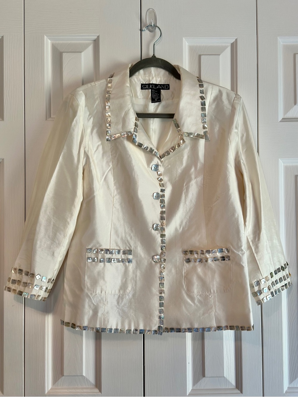 Silkland Women's Cream Embellished Jacket 100% SILK
